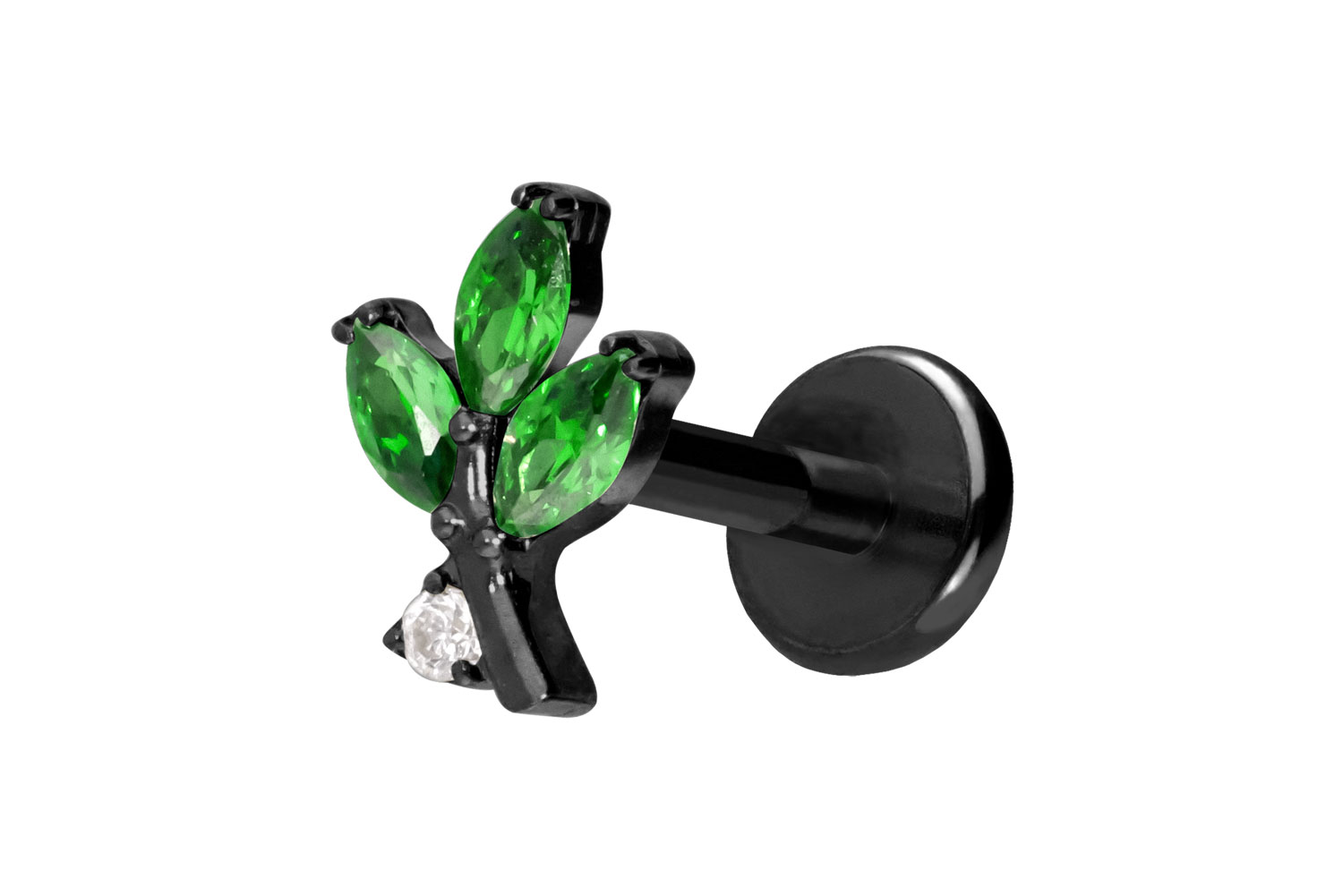 Titan Labret Piercing mit Push Fit KRISTALLZWEIG